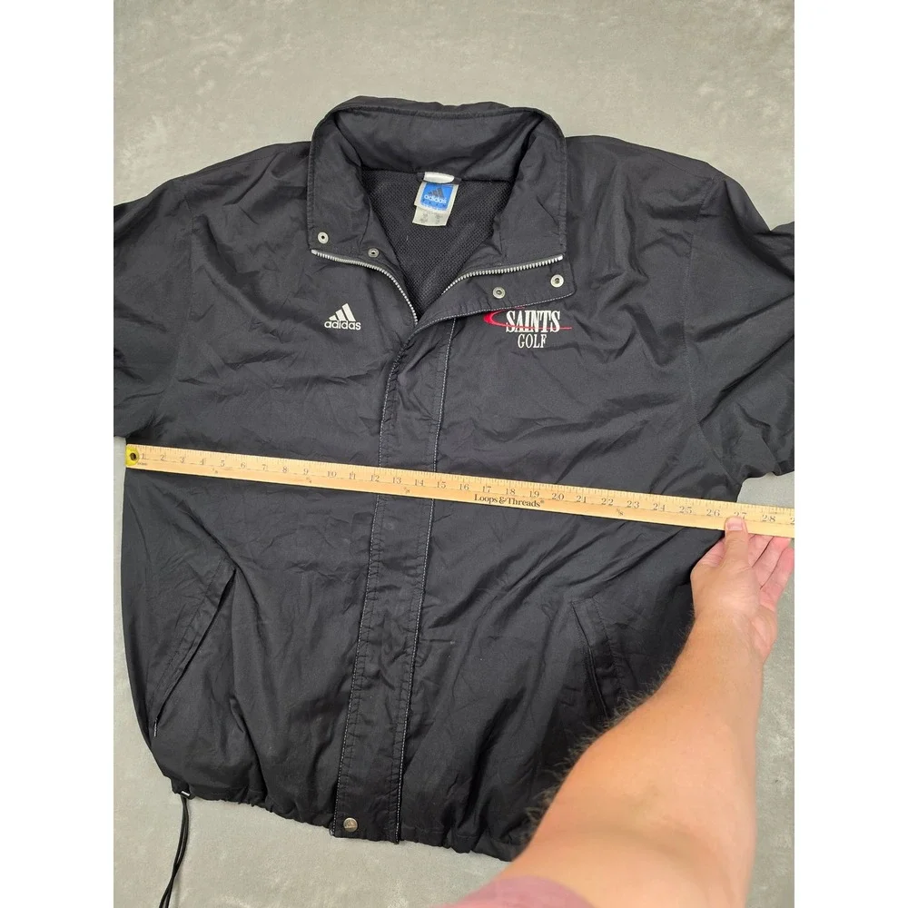 Vintage Adidas Windbreaker Jacket Mens XL Black Saints Golf Full Zip Y2K